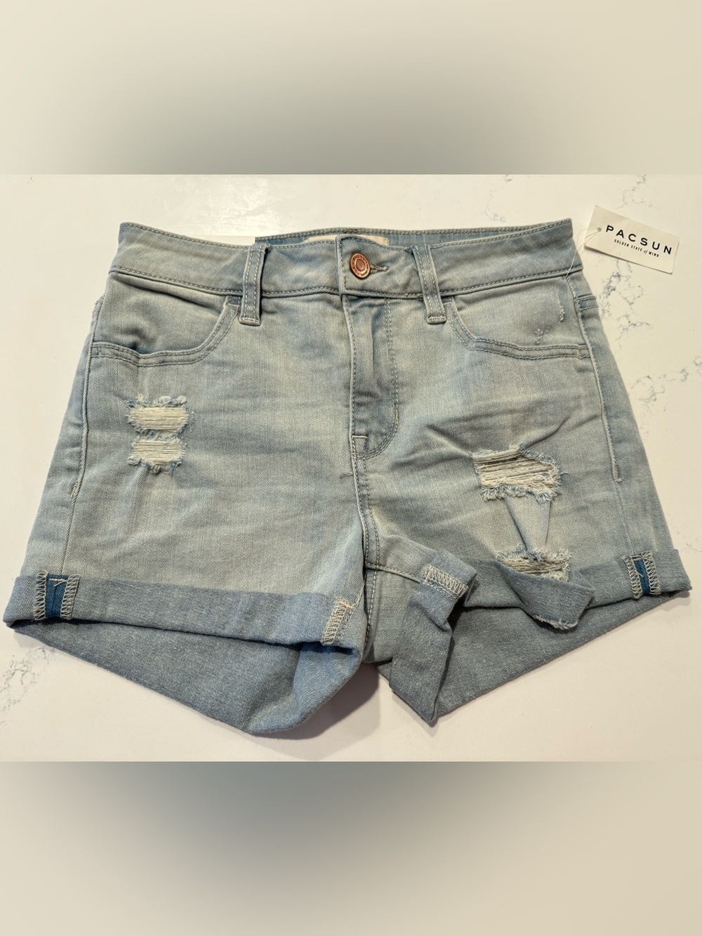 PacSun Light Blue Distressed Cuffed Denim Shorts